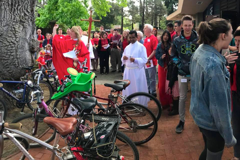 Lots of youth brought their bikes to St. Tim's to be blessed